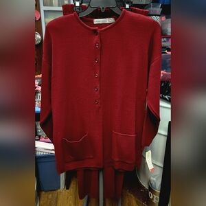 Karen Lessly Burgandy Cardigan Sweater & Pants Large